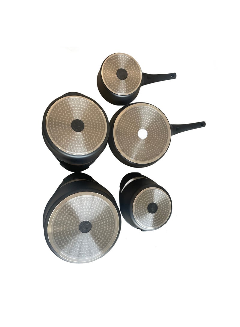 PERFECT KITCHEN طقم أواني طهي 9 قطع بأسطح غير لاصقة - مقابض باكليت - أغطية من الزجاج المقوى رمادي داكن - Image 5